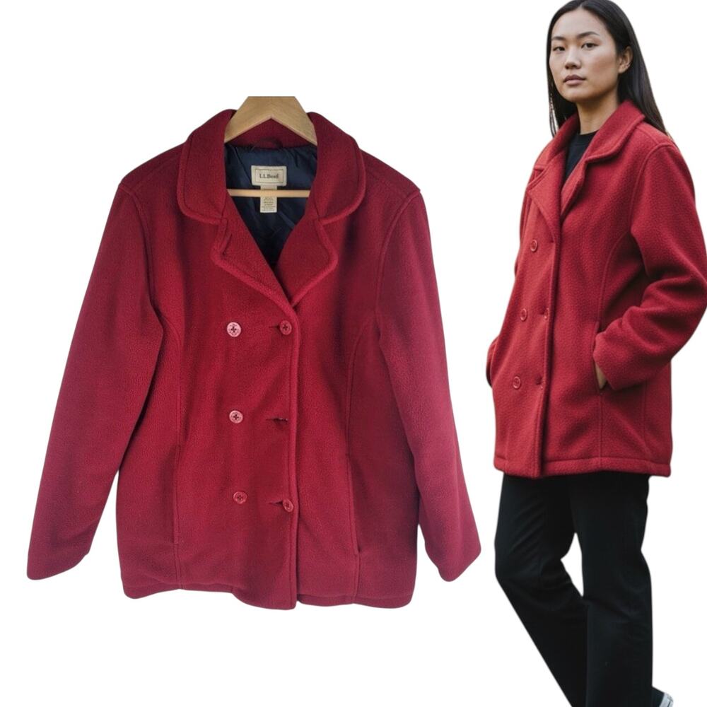 L. L. bean womens pea coat red anchor design buttons lined size M